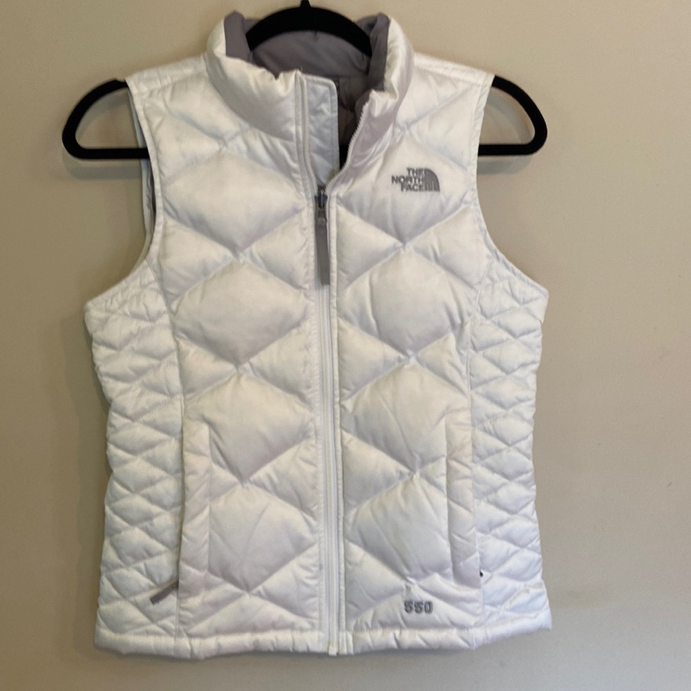North Face girls white and gray down puffer vest